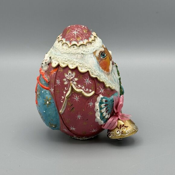 Russian Handpainted Carved Santa with Bell Tree Toy Bag Egg 3D Figurine Signed - Picture 6 of 9